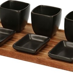 Koopman Serveerplank met 3 hapjes/saus/tapas schaaltjes