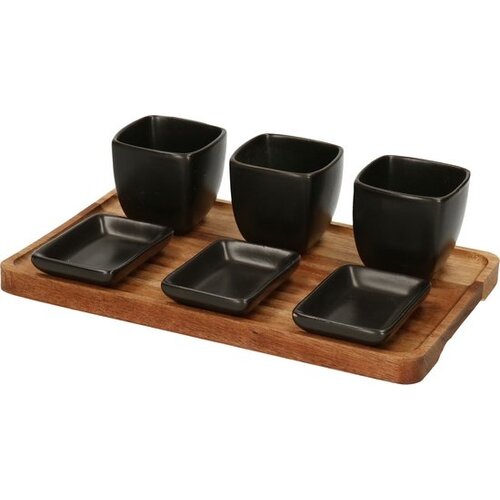 Koopman Serveerplank met 3 hapjes/saus/tapas schaaltjes
