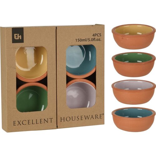 Koopman Tapas schaaltjes - 4x st - 10 x 4 cm - 150 ml - terracotta - hapjes bakjes