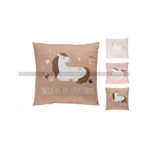 Koopman Kussen Velvet 40x40cm Eenhoorn - Bruin