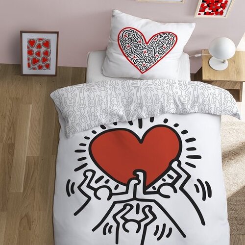 Keith Haring Dekbedovertrek Red Love - 140 x 200 + 63 x 63 cm - Katoen