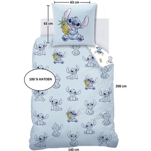 Disney Lilo & Stitch Dekbedovertrek, Ananas - Eenpersoons - 140 x 200 + 63 x 63 cm - Katoen