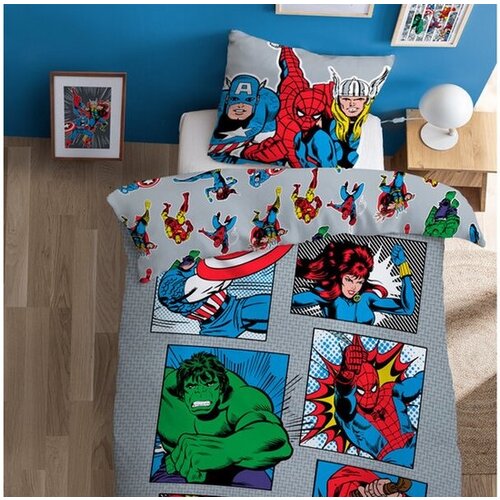 Marvel Avengers Dekbedovertrek Comics - 140 x 200 + 63 x 63 cm - Katoen