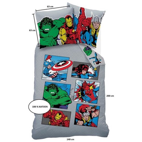 Marvel Avengers Dekbedovertrek Comics - 140 x 200 + 63 x 63 cm - Katoen
