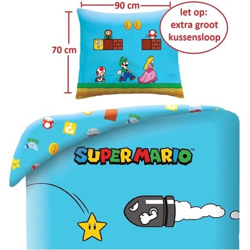 Super Mario Dekbedovertrek, Wahoo! - Eenpersoons - 140 x 200 + 70 x 90 cm - Polyester