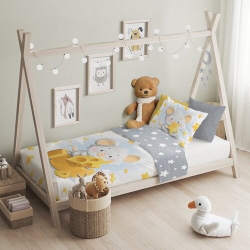 Cuddles BABY / Peuter dekbedovertrek, Mouse - 100 x 135 cm / 40 x 60 cm - Katoen