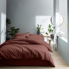 Matt & Rose Dekbedovertrek Wijnrood - Gewassen katoen