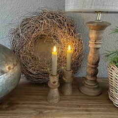 Koopman 2-Pack - Houten kandelaar 13x6cm