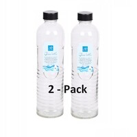 Koopman 2 Pack - Elegante glazen fles voor water en dranken 1L zilveren dop