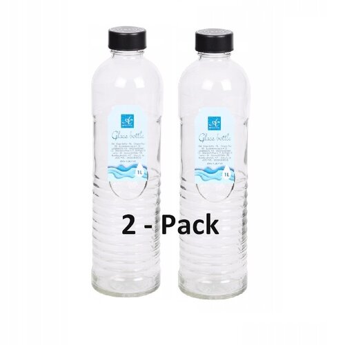 Koopman 2 Pack - Elegante glazen fles voor water en dranken 1L zilveren dop