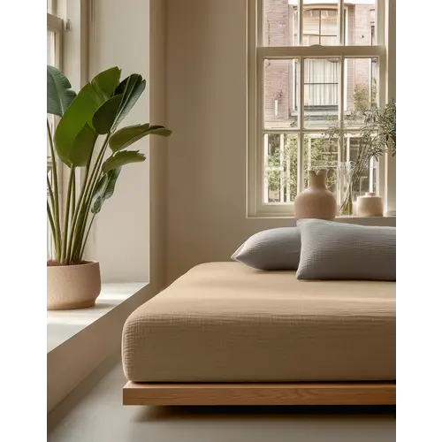 Dreamhouse Hoeslaken Mousseline Nude = 100% katoen