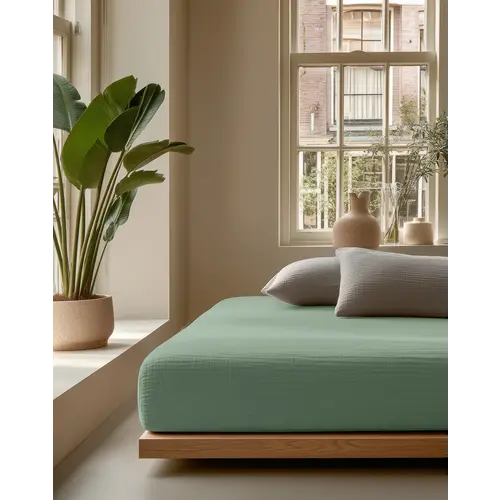 Dreamhouse Hoeslaken Mousseline Groen - 100% katoen