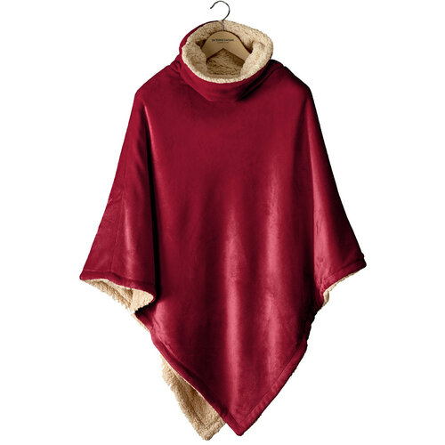De Witte Lietaer Teddy Fleece Poncho Ganges - Wine Red - 86 x 86 cm - Polyester