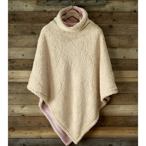 De Witte Lietaer Teddy Fleece Poncho Ganges - Vieux Rose -  86 x 86 cm - Polyester