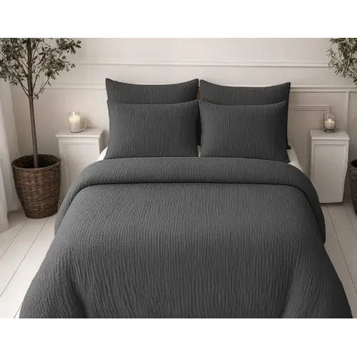 Sleeptime Lazy Dekbed Mousseline Antraciet  + inclusief kussensloop/kussenslopen