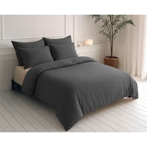 Sleeptime Lazy Dekbed Mousseline Antraciet  + inclusief kussensloop/kussenslopen