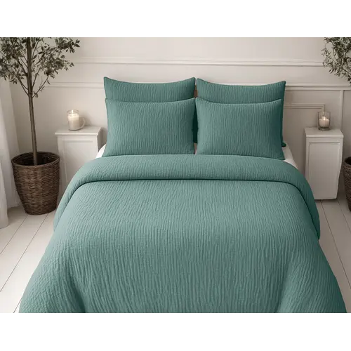 Sleeptime Lazy Dekbed Mousseline Groen  + inclusief kussensloop/kussenslopen