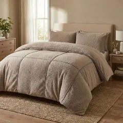 Sleeptime Dekbedovertrek Teddy Trim Donker Taupe / Antraciet