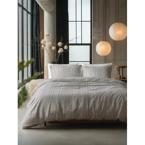 Sleeptime Dekbedovertrek Pinstripe Taupe