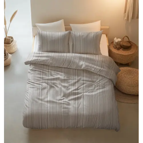 Sleeptime Dekbedovertrek Pinstripe Taupe