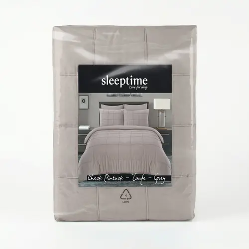 Sleeptime Dekbedovertrek Check Pintuck Taupe/Grijs