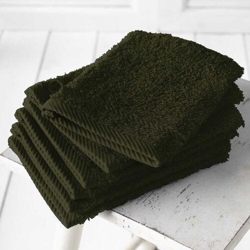 De Witte Lietaer Washandjes Helene Khaki- 15 x 21 cm - 6 stuks - Groen - Katoen