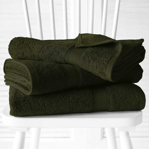 De Witte Lietaer Badhanddoek Helene Khaki - Set 3 stuks - 70 x 140 cm - Groen - Katoen
