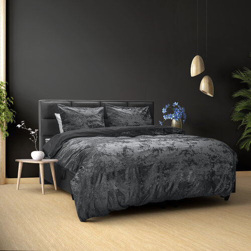 Dreamhouse Dekbedovertrek Crushed Velvet Cotton Volcanic Antraciet 140 x 220