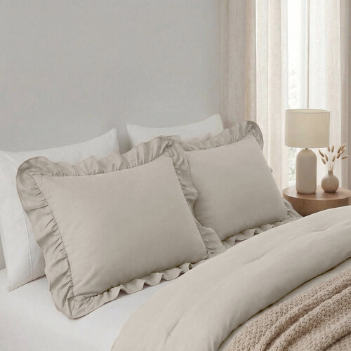 Sleeptime Lazy Ruffles Kussenslopen 2pack Taupe/Grijs 60 x 70