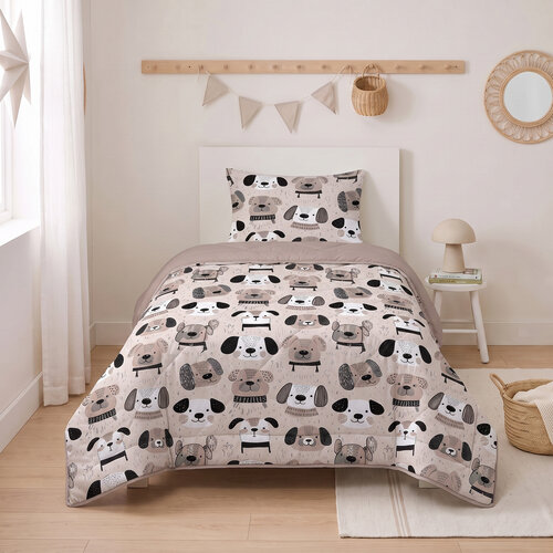 Sleeptime Lazy Kids Dekbed Hondjes Taupe 140 x 200