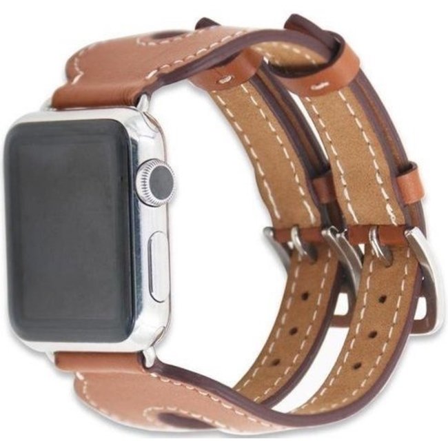 Apple Watch cinturino in pelle con doppia fibbia - marrone
