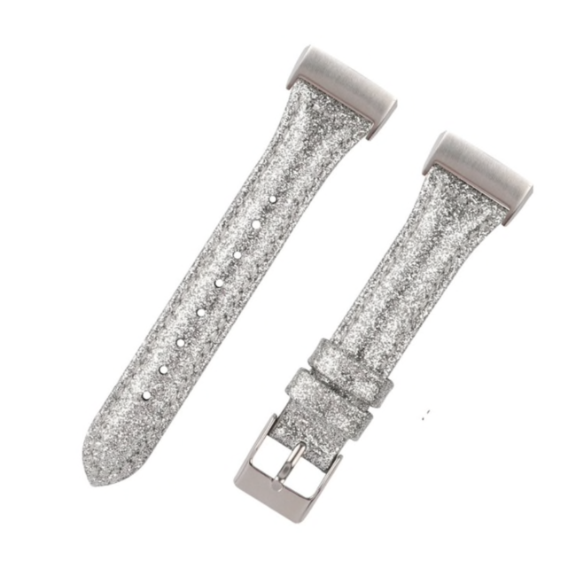 Fitbit Charge 3 & 4 fascia in pelle glitterata - argento