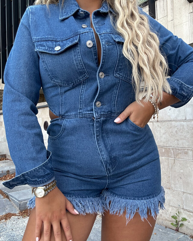cut out playsuit - denim