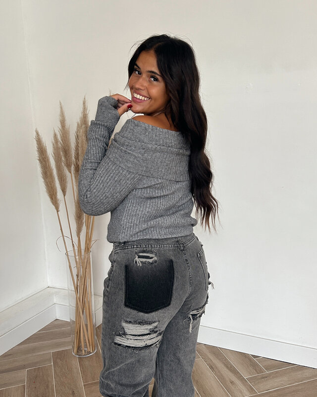 off shoulder trui - grijs