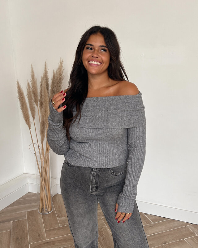 off shoulder trui - grijs