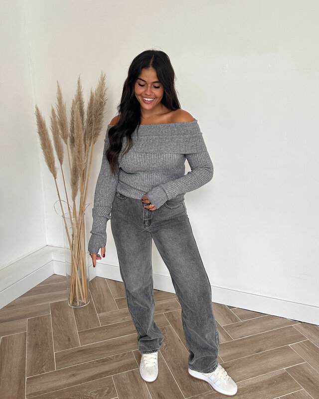off shoulder trui - grijs