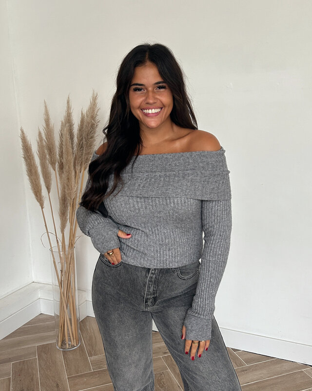 off shoulder trui - grijs