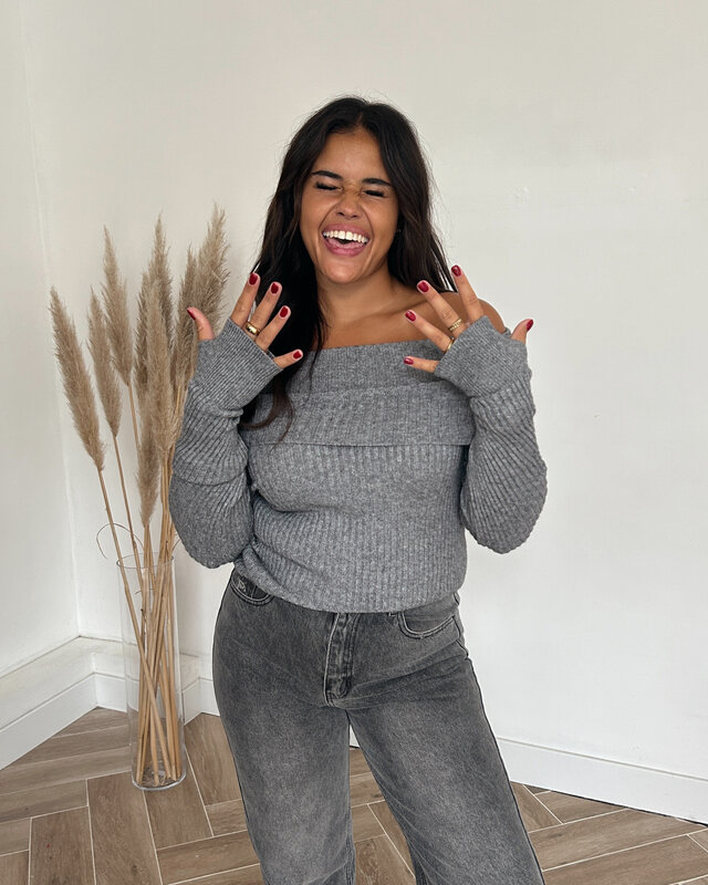 off shoulder trui - grijs