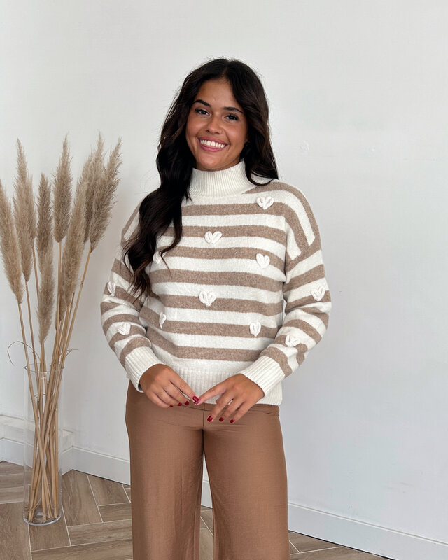 striped hearts knit - camel