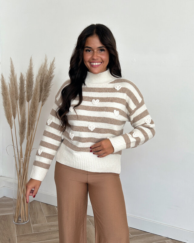 striped hearts knit - camel