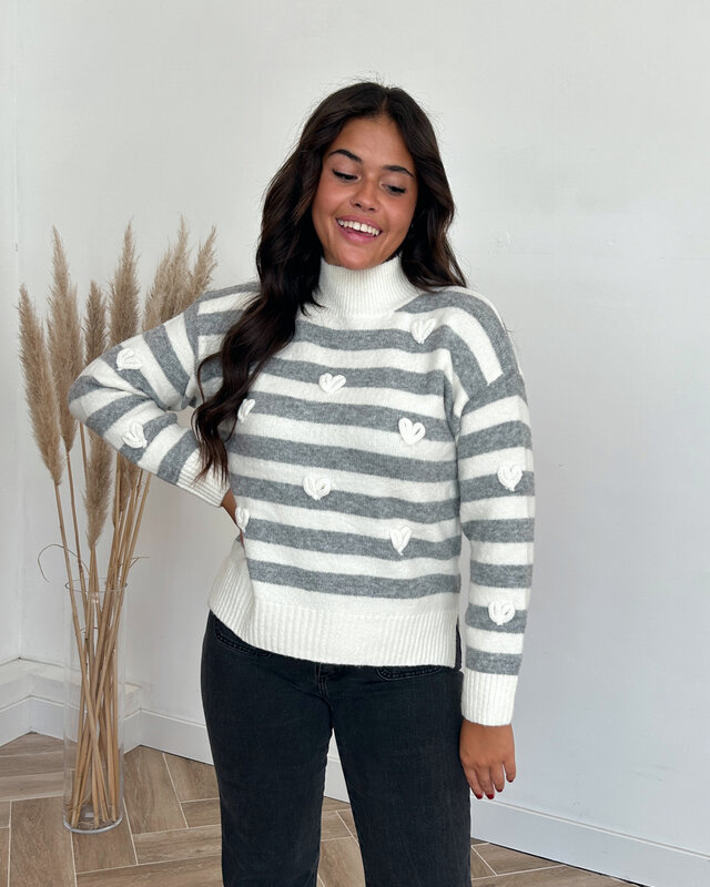 striped hearts knit - grijs