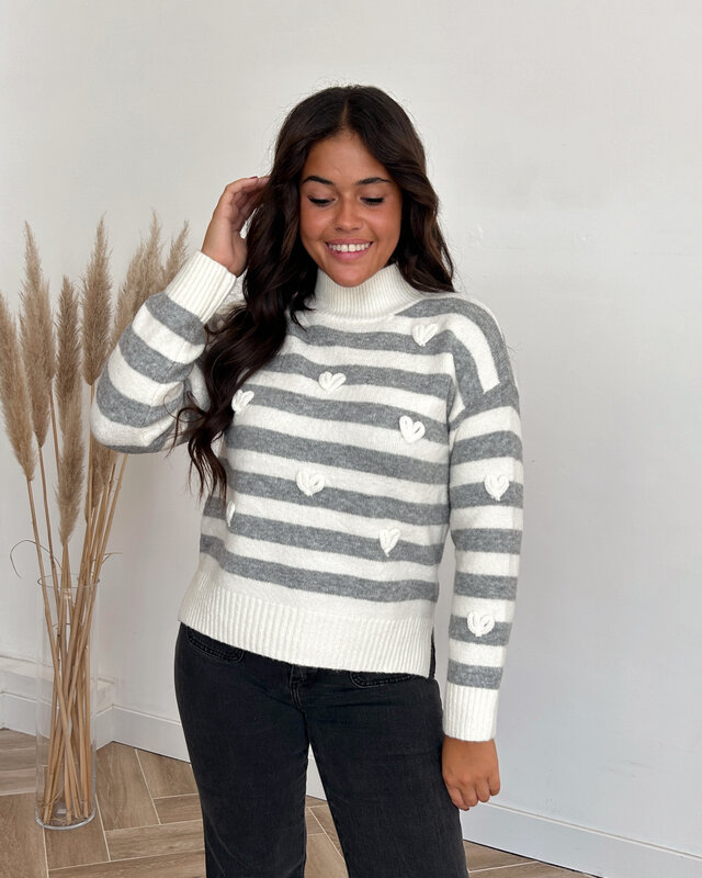 striped hearts knit - grijs