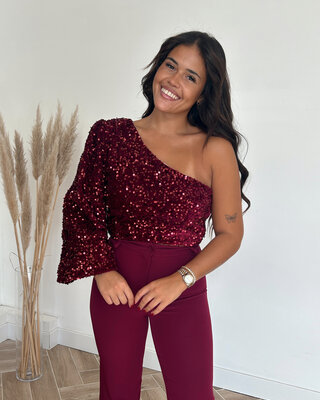 one shoulder glitter top -  bordeaux