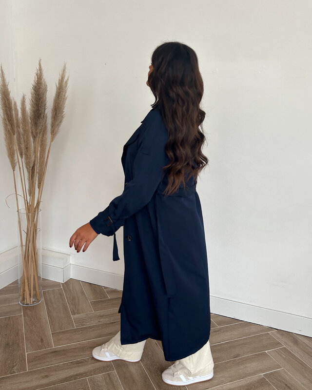 navy trenchcoat