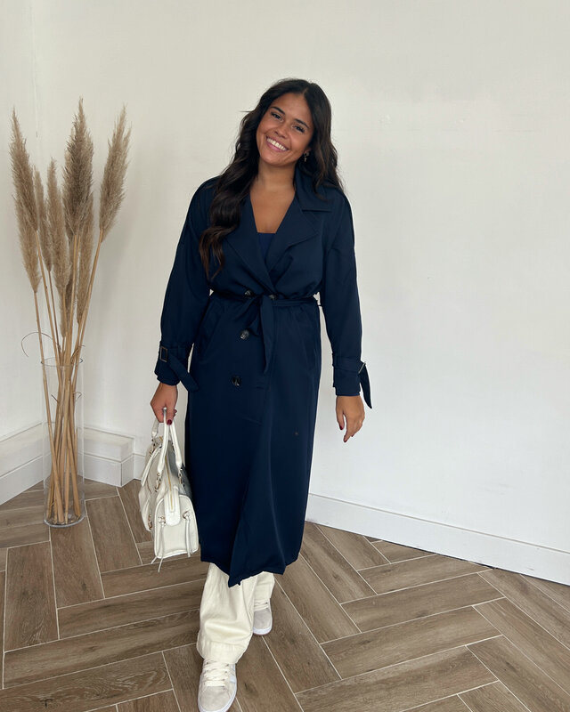 navy trenchcoat