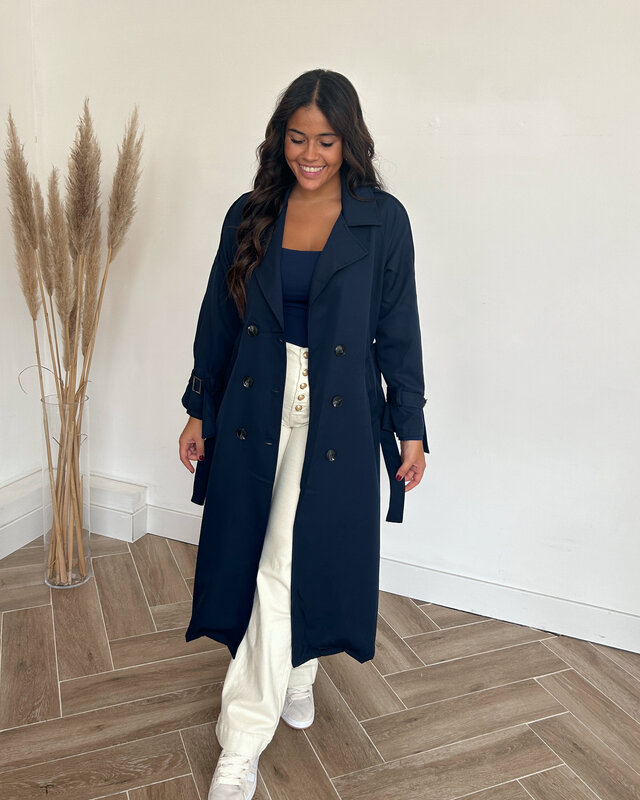 navy trenchcoat