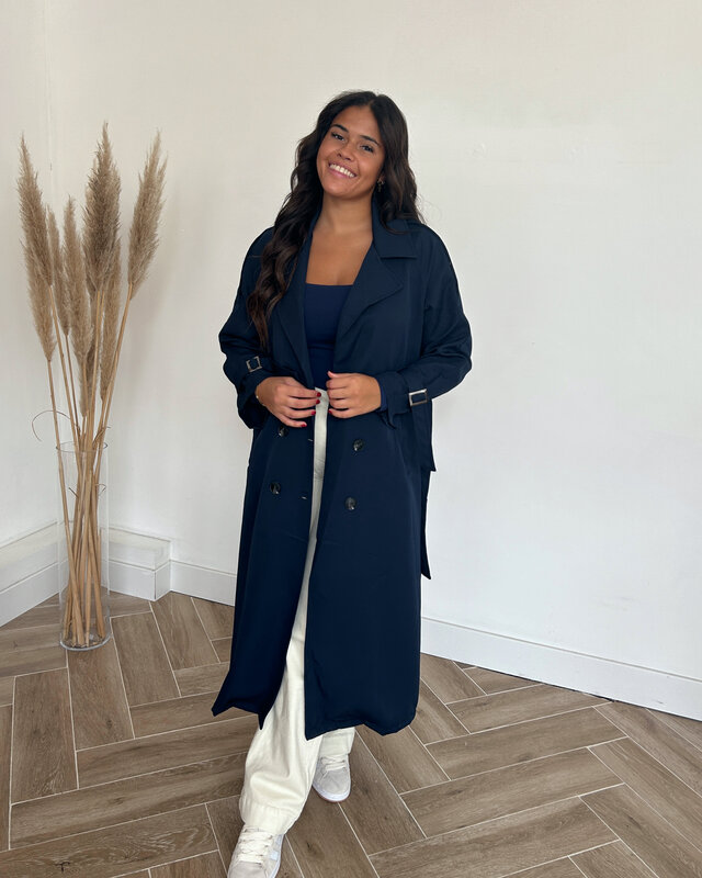 navy trenchcoat