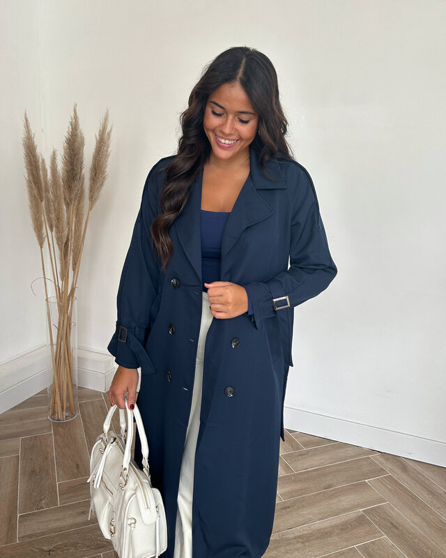 navy trenchcoat