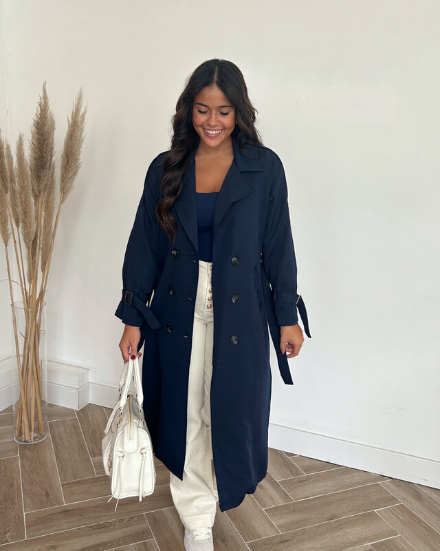 navy trenchcoat