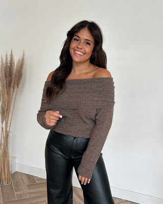 off shoulder trui - taupe